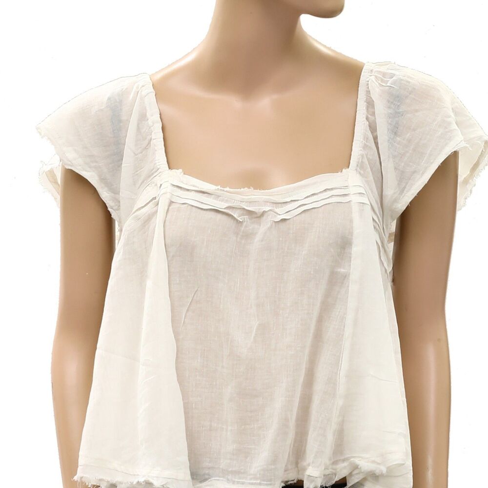 Free People Free-est Skye Blouse Cropped Top Sheer Short Sleeve Cotton S 290907 - Picture 7 of 10